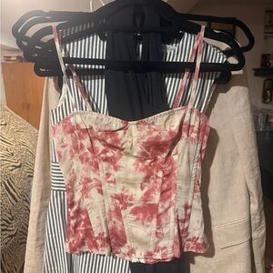 PrettyLittleThing Pink and Cream Tie-Dye Corset Camisole & SKIRT